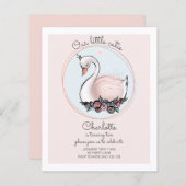 バジェット私たちの小さなかわいこちゃんピンクスワン招待状 (正面/裏面)
