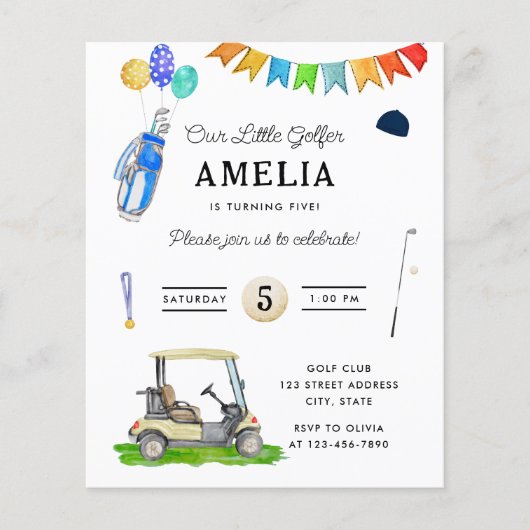 バジェット私たちの小さなゴルファーのピンクキッズゴルフ誕生日 チラシ (正面)