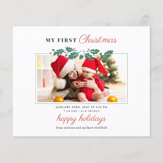 バジェット私の最初のクリスマスベビー誕生フォトホリデー (正面)