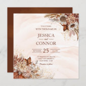 バジェット秋の水の色のフローラ結婚ズ 招待状 (正面/裏面)