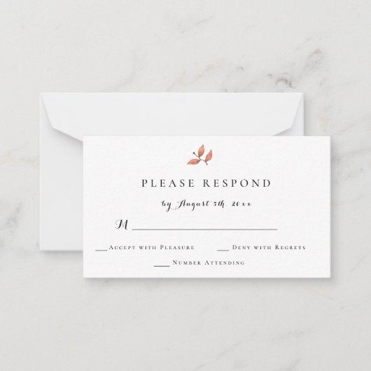 バジェット秋の水カラー秋の結婚式RSVPカード ノートカード (正面)