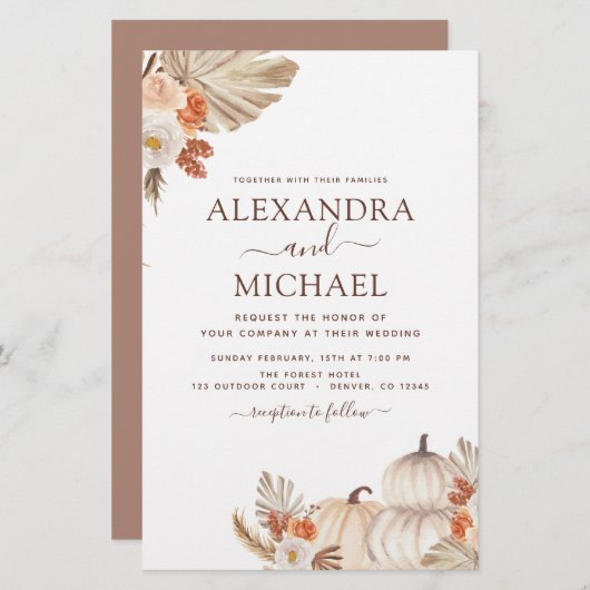 バジェット秋の結婚式パンプキンパンパスグラス (正面/裏面)