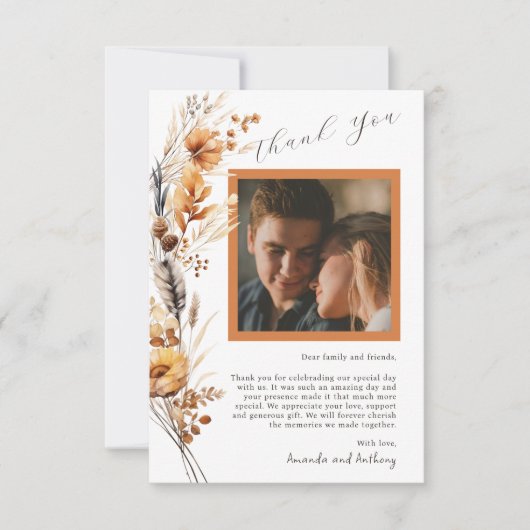 バジェット秋の花結婚のサンキューカード サンキューカード (正面)