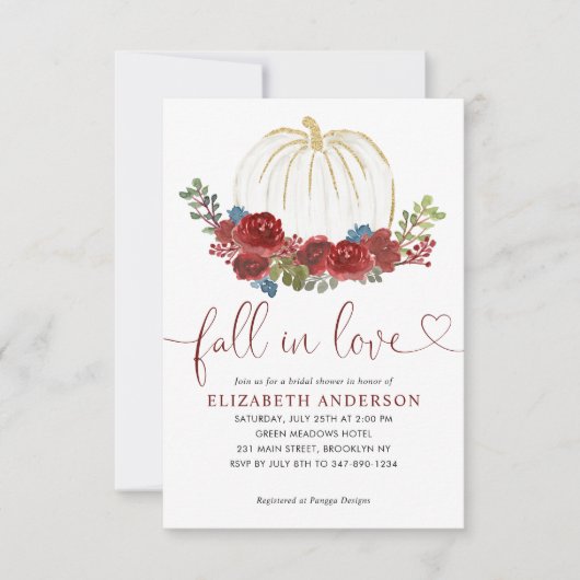 バジェット秋インラブブルガンディパンプキンブライダルシャワー ノートカード (正面)