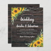 バジェット秋ウッドサンフラワー結婚式招待状 (正面/裏面)