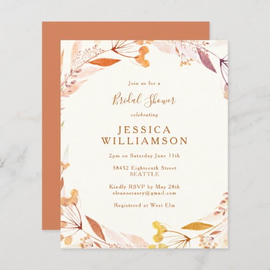 バジェット秋フローラウォーターカラーボホブライダルシャワー (正面/裏面)