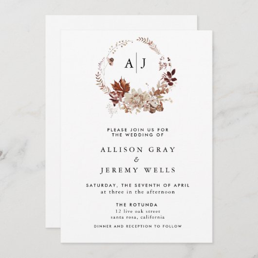 バジェット秋モノグラム結婚ズ 招待状 (正面/裏面)