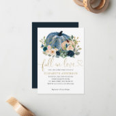 バジェット秋ラブブルーフローラパンプキンブライダルシャワー ノートカード (正面/裏面インサイチュ)