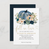 バジェット秋ラブブルーフローラパンプキンブライダルシャワー ノートカード (正面/裏面)