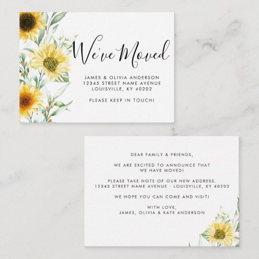 バジェット秋秋ひまわり引っ越しました移動 ノートカード (正面/裏面)