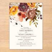 バジェット秋素朴プラムオレンジ結婚フローラ アクリル招待状 (正面)