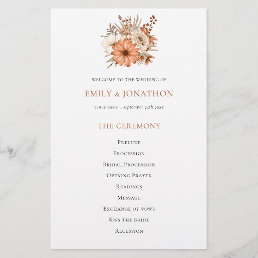 バジェット秋花模様リーフ結婚式 プログラム (正面)