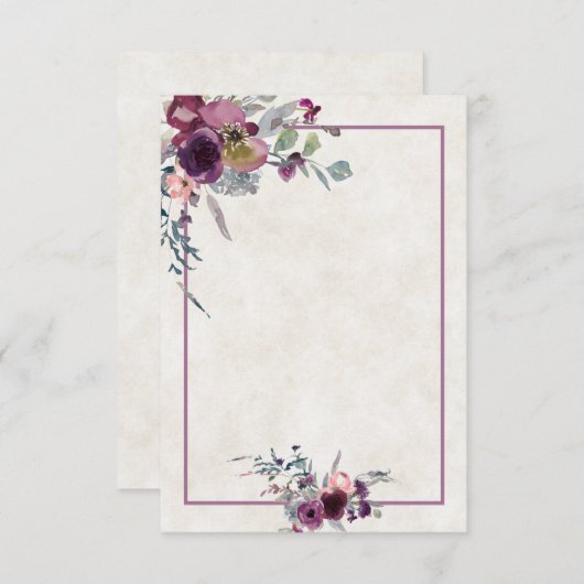 バジェット空白のバジェット・ブルゴーニュとピンクのフローラの結婚Inv 招待状 (正面/裏面)