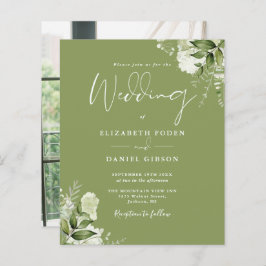 バジェット紅葉モスグリーンフォト結婚式招待状