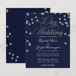 バジェット紙吹雪ネイビーシルバー結婚式招待状