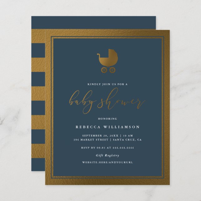 バジェット級海軍ブルー金ゴールドプラムボーイベビーシャワー (正面/裏面)