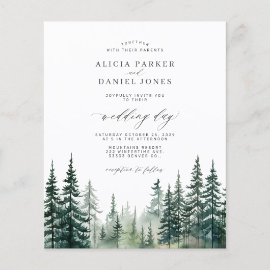 バジェット素朴な松の木林結婚式招待状 チラシ (正面)