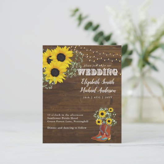 バジェット素朴ひまわりカウボーイブーツ結婚式の招待