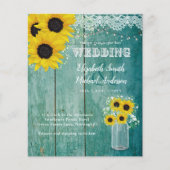 バジェット素朴ひまわりティール（緑がかった色）イエローウェディング招待 (正面)