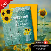 バジェット素朴ひまわりティール(緑がかった色)イエローウェディング招待
