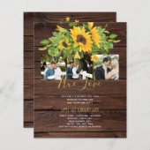 バジェット素朴ひまわりフォト結婚式招待状 (正面/裏面)