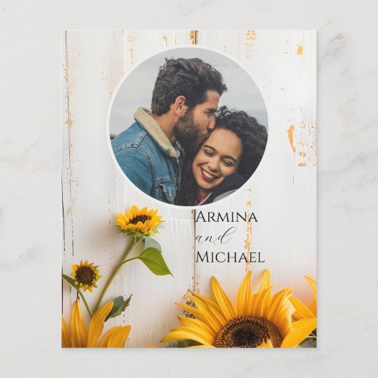 バジェット素朴ひまわりフォト結婚式招待状 (裏面)