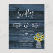 バジェット素朴ひまわりブルーイエローウェディング招待 (正面)