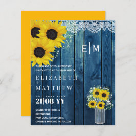 バジェット素朴ひまわりブルーウェディング招待