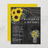 バジェット素朴ひまわりライト結婚式の招待 (正面/裏面)