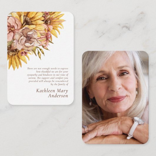 バジェット素朴ひまわり悔やみや弔慰サンキューノート ノートカード (正面/裏面)