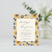 バジェット素朴ひまわり黄色のブルーウェディング招待 (スタンド正面)