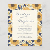 バジェット素朴ひまわり黄色のブルーウェディング招待 (正面)