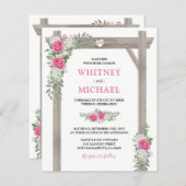 バジェット素朴アーチピンクフローラ結婚式招待状 (正面/裏面)