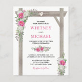 バジェット素朴アーチピンクフローラ結婚式招待状 (正面)