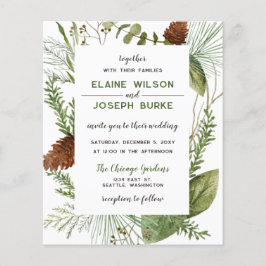 バジェット素朴ウィンターパインコーン結婚式招待状