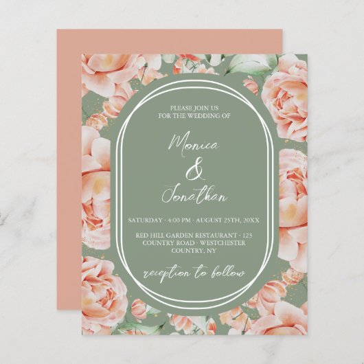 バジェット素朴ウォーターカラーフローラセージ赤面結婚ズ (正面/裏面)