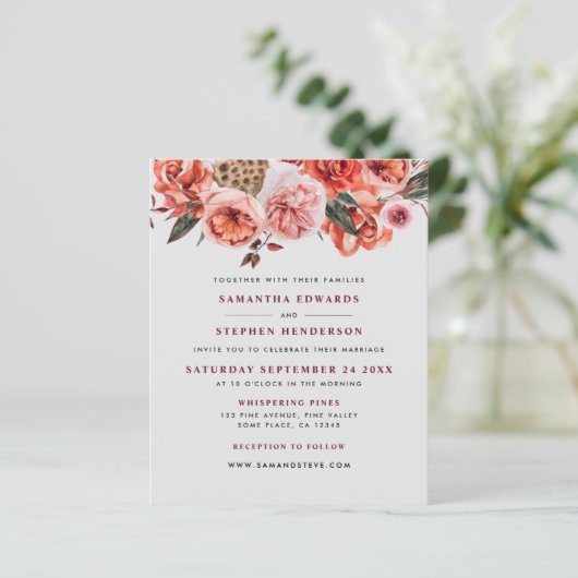 バジェット素朴ウォーターカラーフローラ結婚式招待状 (スタンド正面)