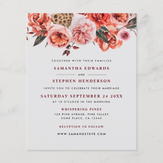 バジェット素朴ウォーターカラーフローラ結婚式招待状 (正面)