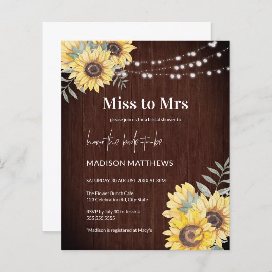 バジェット素朴ウッドひまわり恋しく思のライトへ (正面/裏面)