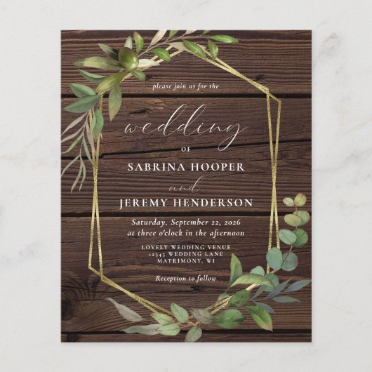 バジェット素朴ウッドグリーナリー結婚式招待状 (正面)