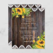 バジェット素朴ウッドサンフラワーレース結婚式の招待 (正面/裏面)