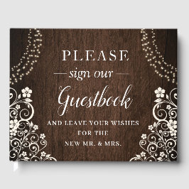 バジェット素朴ウッドストリングライツウッド結婚ズ ゲストブック