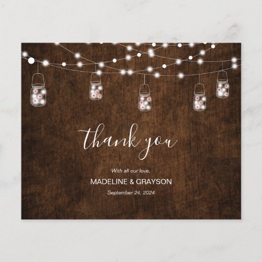 バジェット素朴ウッドストリングライトハートありがとう (正面)