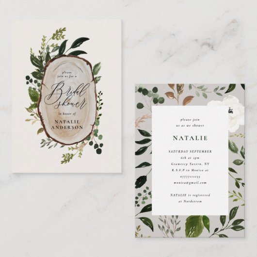 バジェット素朴ウッドスライスのブライダルシャワー ノートカード (正面/裏面)