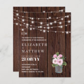 バジェット素朴ウッドピンクの花の結婚式の招待 (正面/裏面)