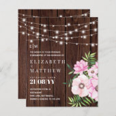 バジェット素朴ウッドピンクの花の結婚式の招待 (正面/裏面)
