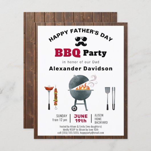 バジェット素朴ウッドファーザーズデイBBQ招待状 (正面/裏面)