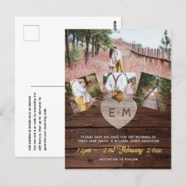 バジェット素朴ウッドフォトコラージュ彫刻ハート ポストカード