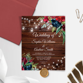 バジェット素朴ウッドフローラライト結婚式招待状
