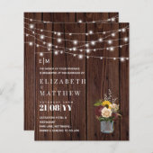 バジェット素朴ウッドブルゴーニュ黄色の結婚式の招待 (正面/裏面)